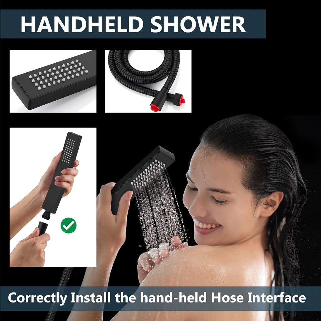 Ceiling Mount Shower System Rain Shower Head with Handheld Spray High Pressure Shower Faucet Set Rough-in Valve Shower