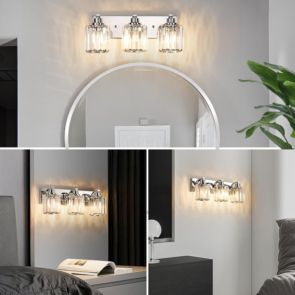 3 Lights Crystal Bathroom Vanity Light Modern Chrome Bathroom Light Fixture Bathroom Lighting Fixtures Over Mirror