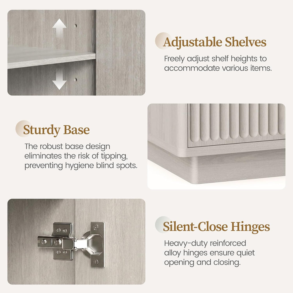 55" Modern Fluted Sideboard Buffet Cabinet, Space-Saving Storage Credenza for Home Coffee Bar