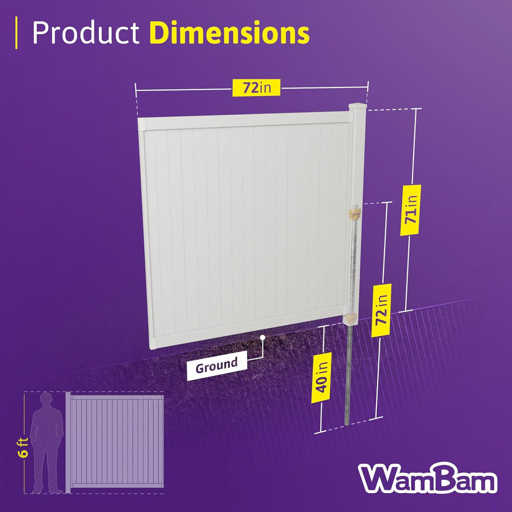 6ft H x 6ft W (1 Panel + 1 Post) Permanent No Dig Privacy Fence Kit, Durable White Vinyl Privacy Fence, BL19110