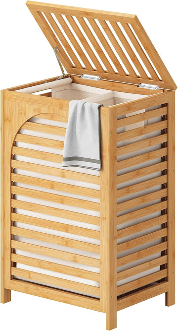 Laundry Hamper with Lid (16.9 * 13 * 26.5inches) Large Bamboo Laundry Bin Basket 85L Clothes Hamper with 1 Removable