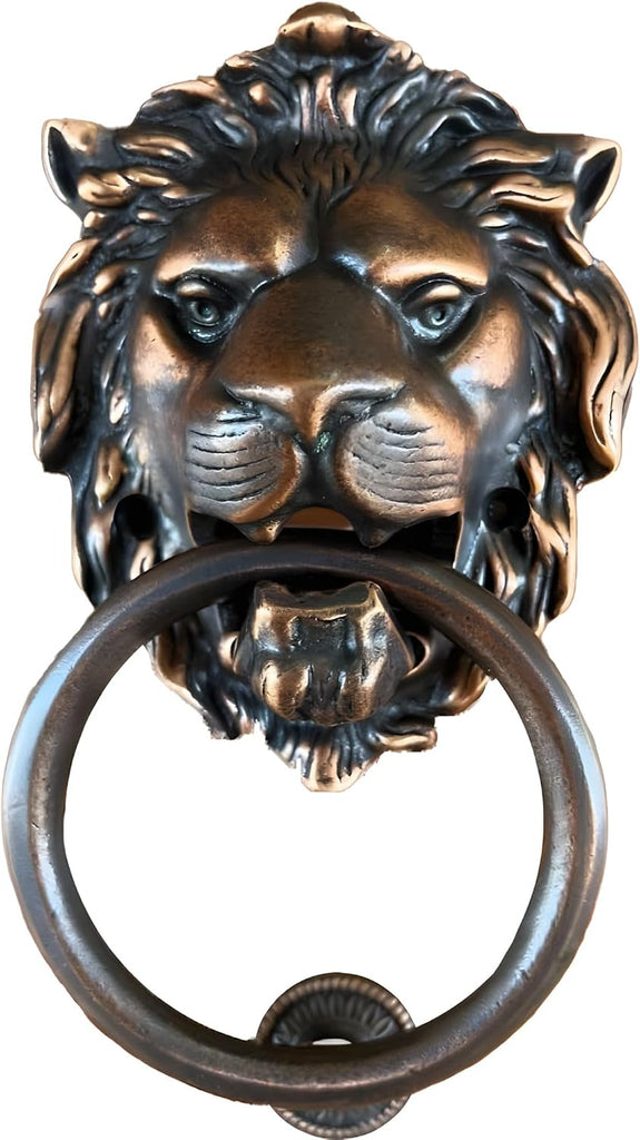 7 inch Large Regency Lions Head Door Knocker,Solid Brass,Antique Bronze Finish,Black