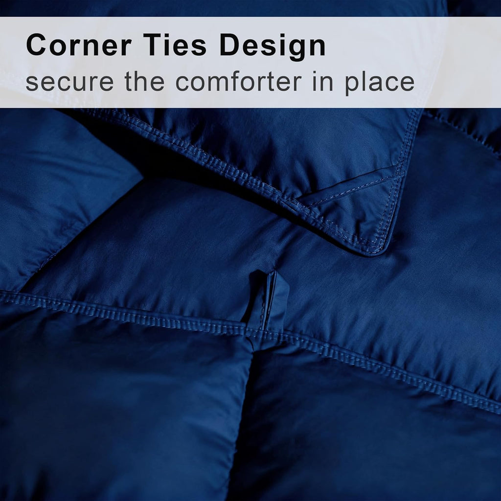 Luxury Goose Feather Down Fiber Comforter Queen, 300TC Blue Cotton Blended Duvet Insert