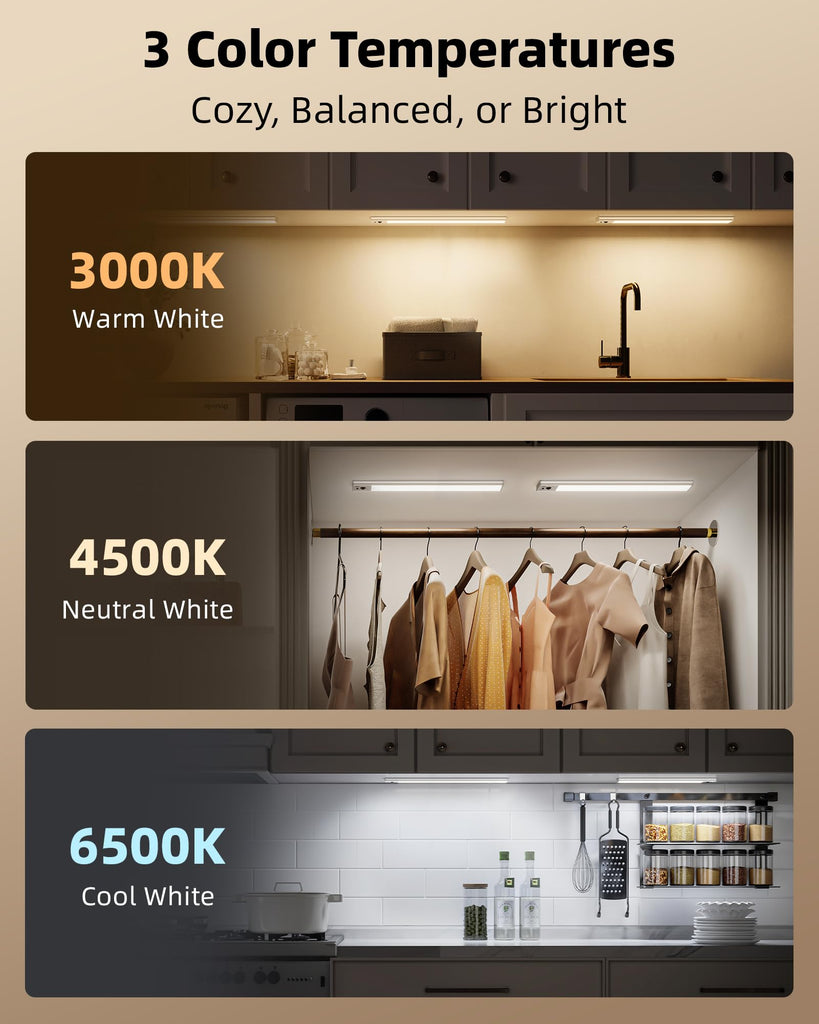 Under Cabinet Lighting, 4000mAh Rechargeable Motion Sensor Light, 16.5inch Magnetic Closet Lights