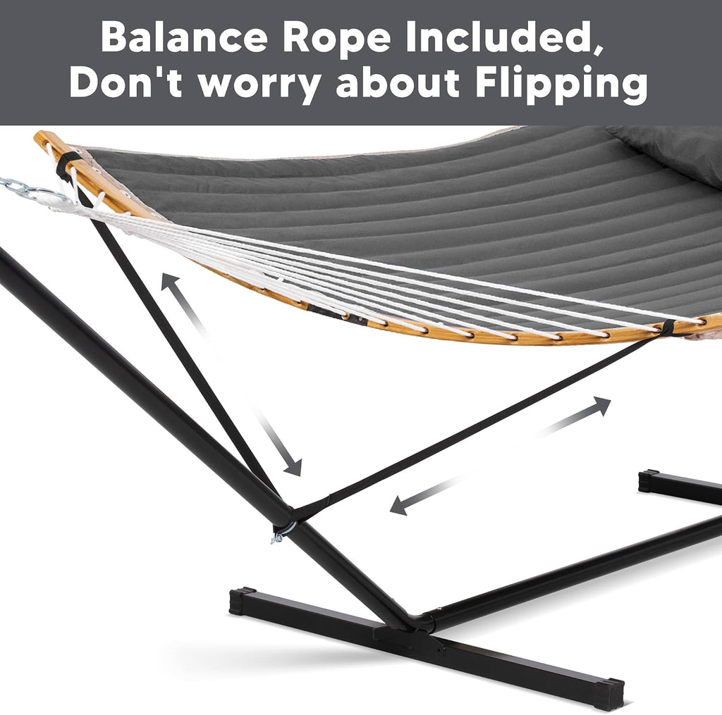 Double Portable Hammock with Stand, 2 Person Hammock with Curved Spreader Bar, Balance Ropes Included, Dark Gray | 2