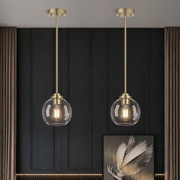2 Pack Modern Globe Pendant Lights Kitchen Island Clear Glass