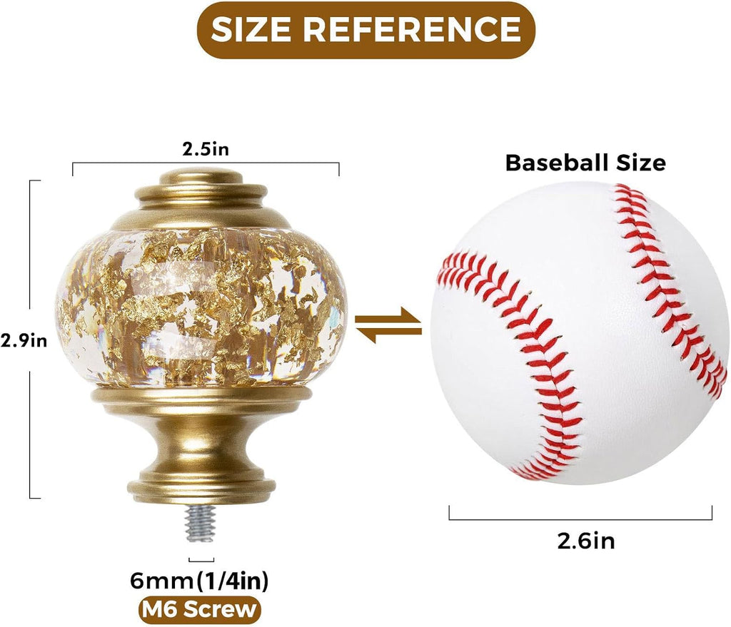2 Pack Window Treatment Finials for 1 or 7/8 Inch Curtain Rods, Gold Drapery Rods Replacement Finials with M6