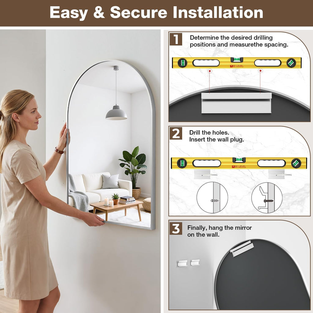24"x36" Nickel Arched Bathroom Vanity Mirror 2Pack, Dark Brushed Frame with Arched Top and Clean-Lined
