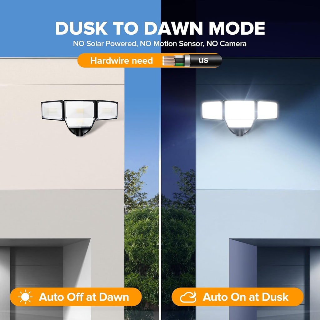 80W Dusk to Dawn Flood Lights Outdoor, 9000LM Super Bright LED Security Light with Photocell, IP65 Waterproof, 5000K