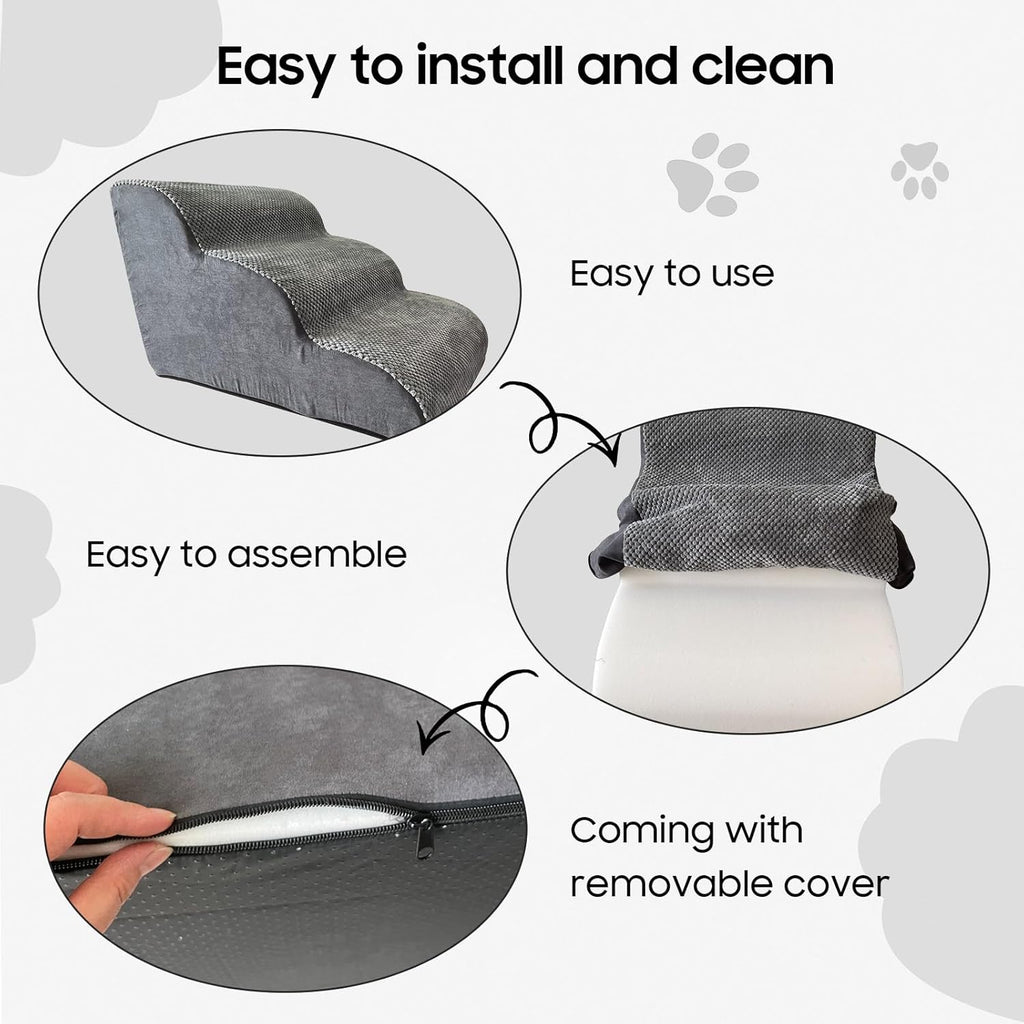 Pet Stairs for Small Dogs and Cats, Comfortable Curved Design with Waterproof Cover