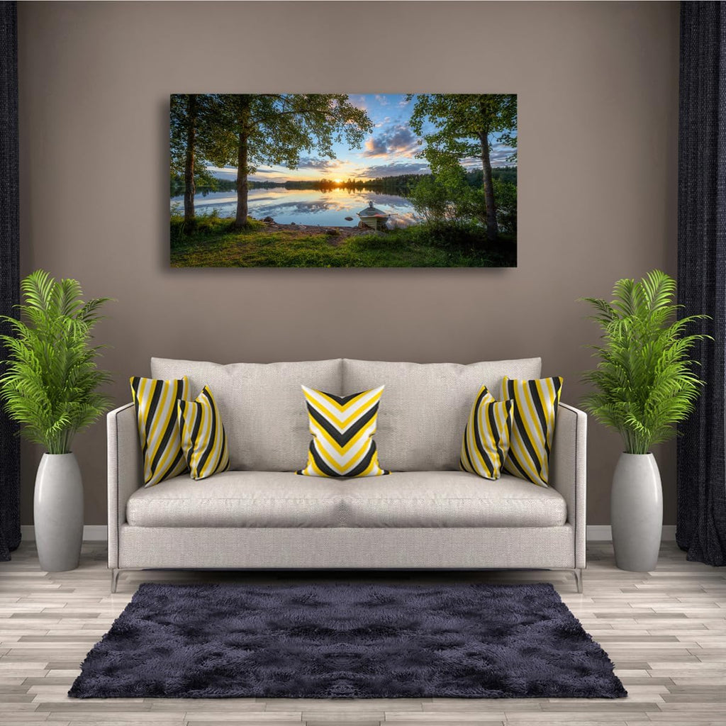 Tree Canvas Wall Art of a Sunrise Over a Forest Lake Nature Inspired Painting Perfect for Wall Decoration