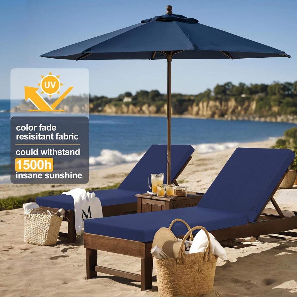 Outdoor Lounge Chair Cushion 72x21x3 in | Waterproof & Fade Resistant, Removable Cover, 6 Straps & Hidden Zipper