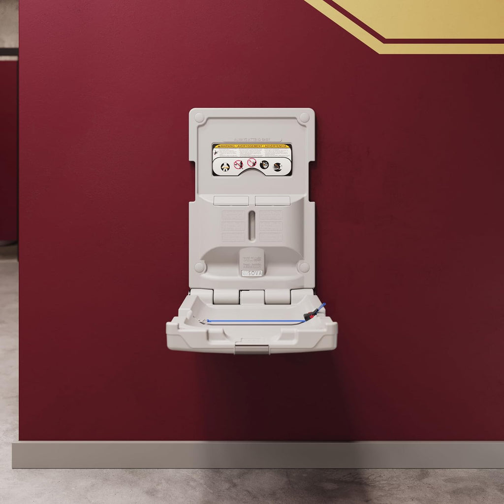 Origin Vertical Changing Station, Surface Mount, EZ Mount, Light Gray | Slim vertical wall-mount HDPE; steel hinge;