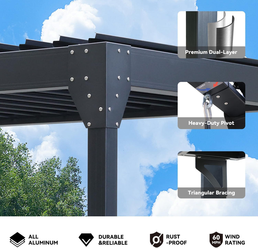 8x5 Louvered Pergola, Aluminum BBQ Pergola, Hardtop Gazebo f - Image 7