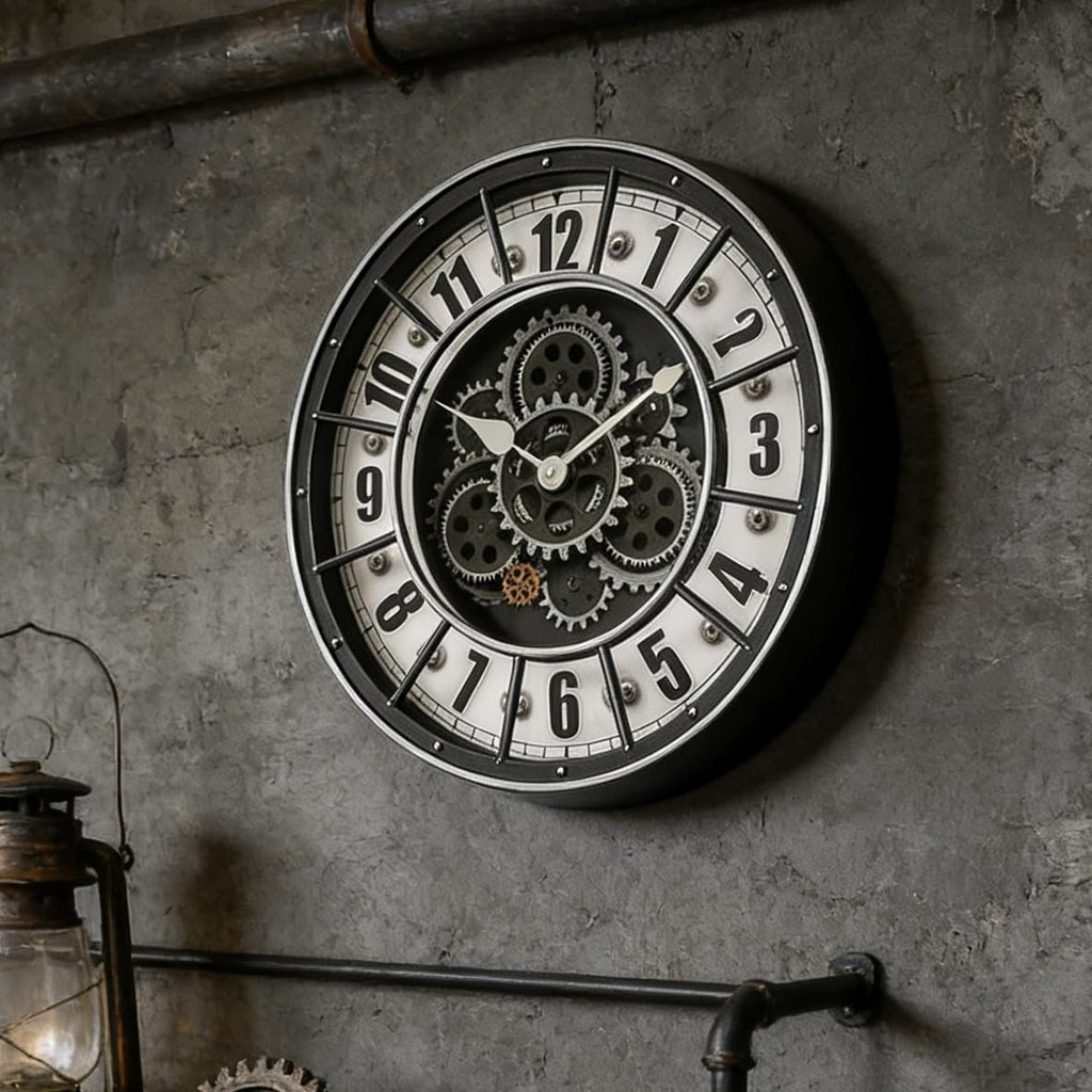 18 Inch Wall Clock with Moving Gears, Oversized Large Industrial Steampunk Decoration, Antique Metal Big Numeral Wall Clocks for Kitchen...