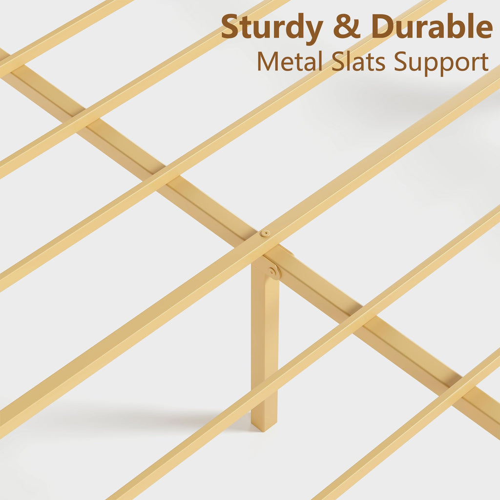 14 in High Solid Bamboo Wood Platform Queen Bed Frame with Headboard, Bed Frame Queen Size, Heavy Duty, No Box Spring