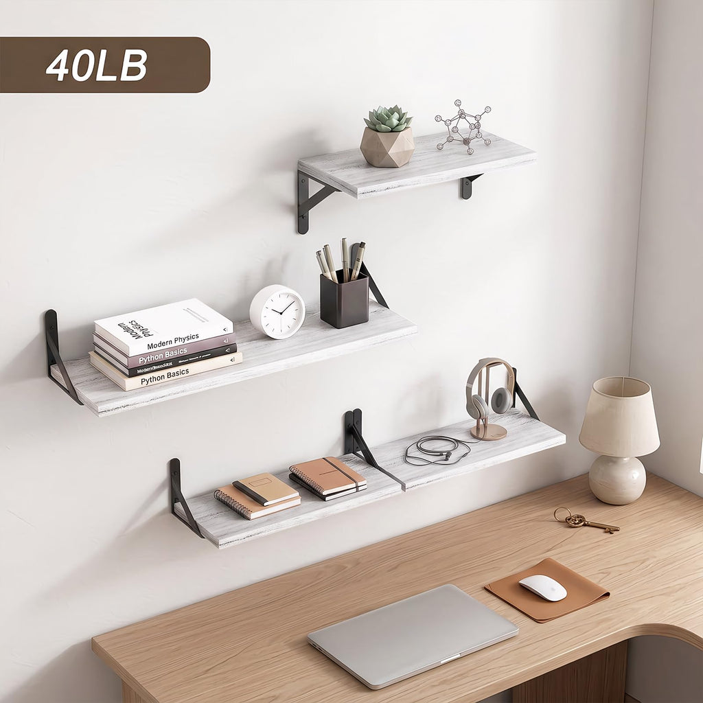 4 Different Sizes Floating Shelves for Wall Decor, Rustic White