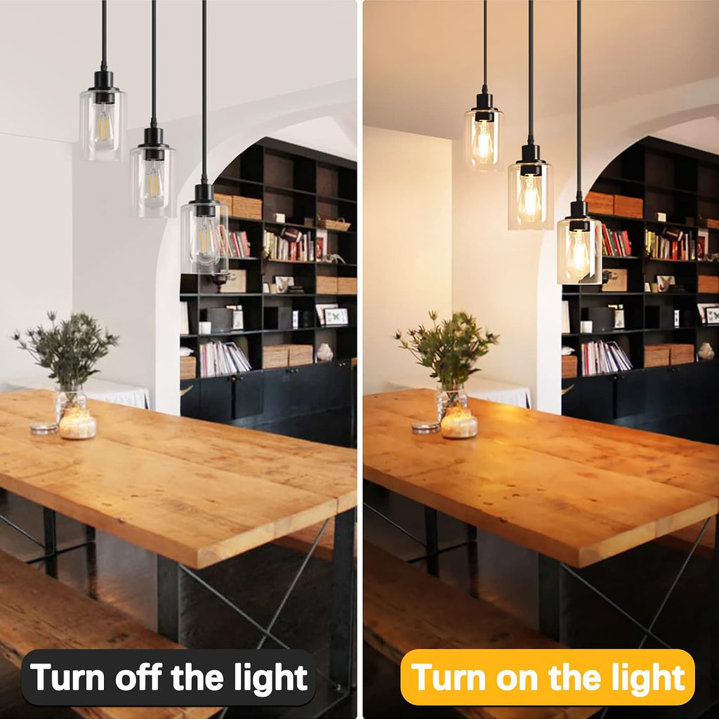 Industrial 3-Light Pendant Light, Adjustable Hanging Light Fixture with Clear Glass Shade, Pendant Lighting E26 Base