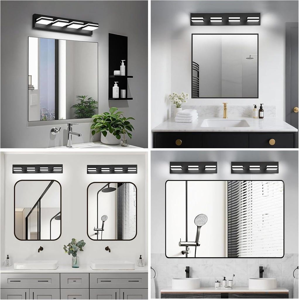 LED Modern Bathroom Lights Fixtures(4-Light,Dimmable,360°Rotate),Matte Black Acrylic Wall Lighting,Vanity Lights Over