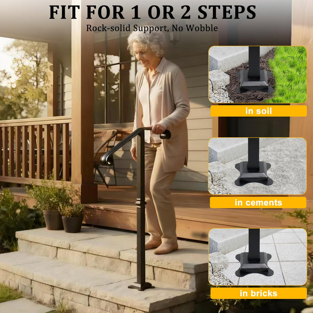 Handrail Railing, Single Post Handrail, Stair Railing for Concrete, Sturdy Handrails with Base, Mountable Iron Stair
