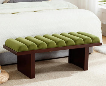 Green Velvet End of Bed Bench Upholstered Modern Ottoman Bench Comfy Padded Entryway Bench Seat with Thick