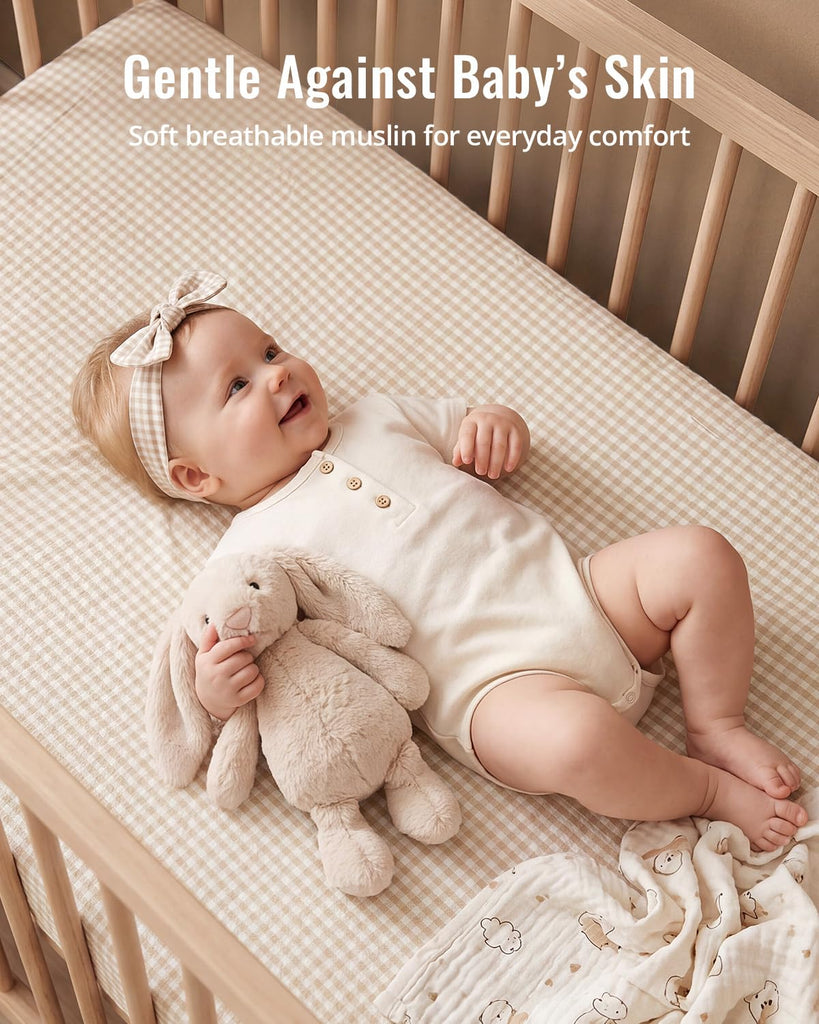 Muslin Crib Sheets, 2 Pack, Beige Gingham & Brown Gingham