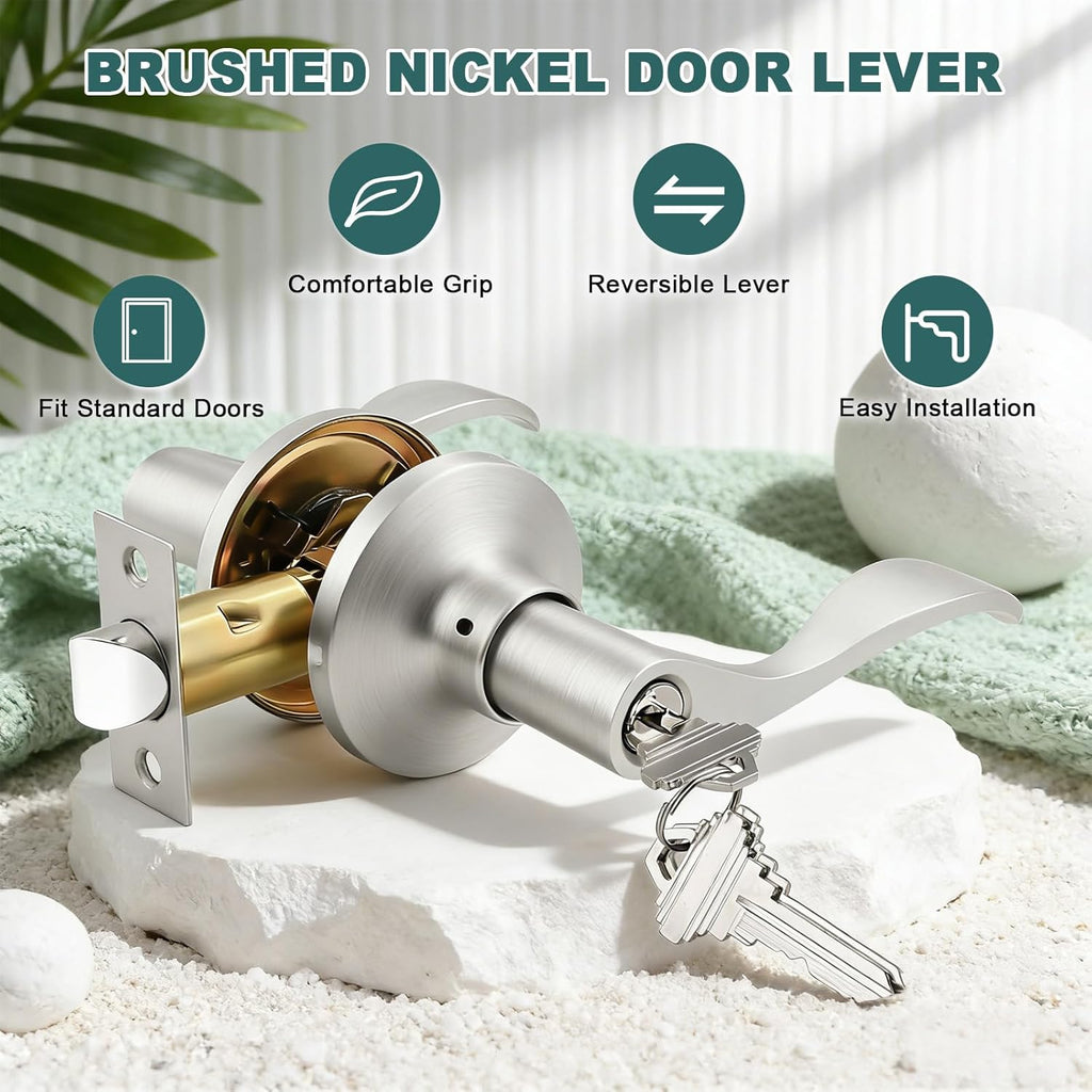 Entry Door Handles with Lock and Same Keys, Brushed Nickel Keyed Aliked Entry Door Lock Sets Doors - Door Lever