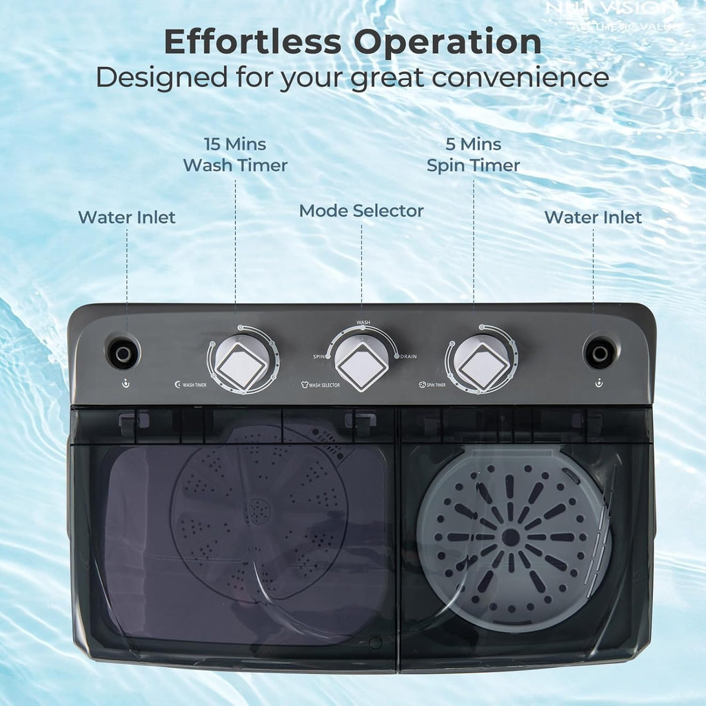 Portable Washing Machine, 20 LBS Washer & Spinner Combo with Built-in Drain Pump & Time Control, Compact Twin Tub 12