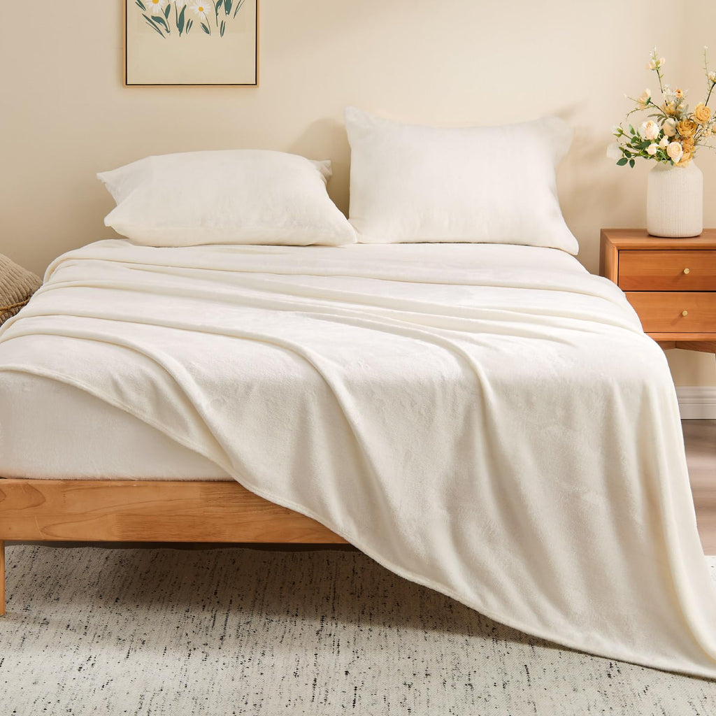 Flannel Sheets Queen Size, White, 4 Pieces