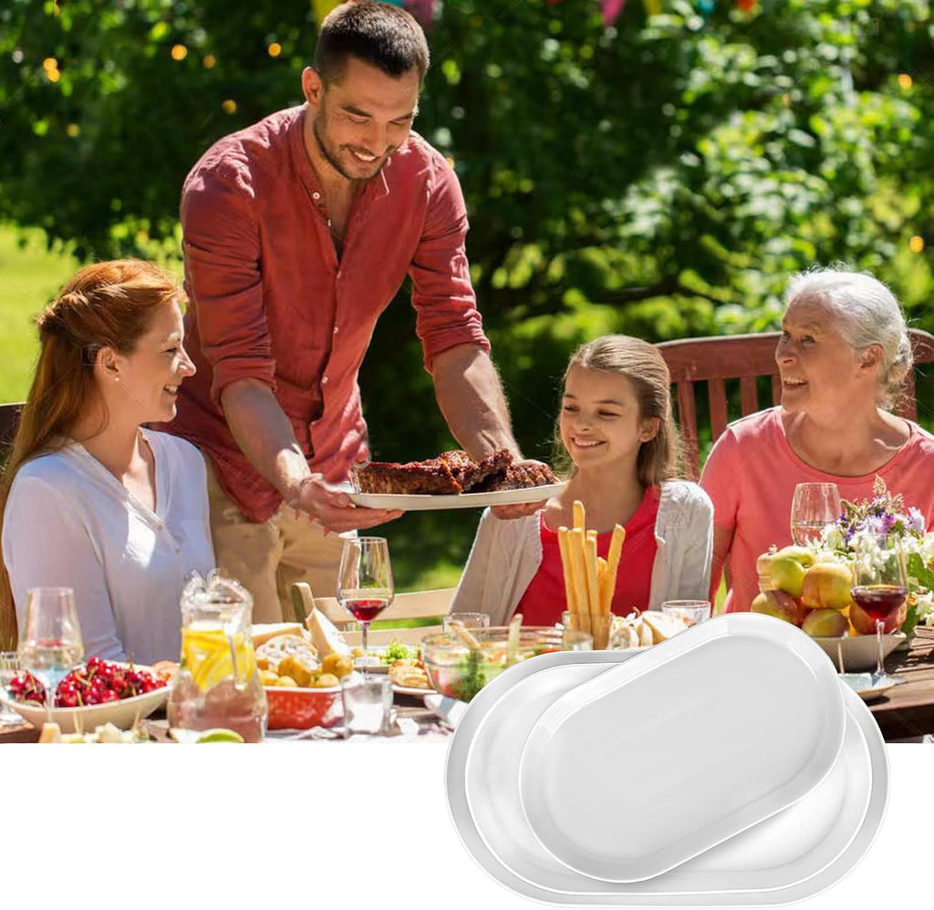 Large Oval Serving Platter Set of 3 (16"/14"/12") - White Ceramic Turkey Platters for Entertaining, Party Serving