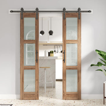 Double 18 x 84 inch Glass Barn Doors 36inch Barn Door with 6.6FT Hardware Kit & Handle Included,3-Pa
