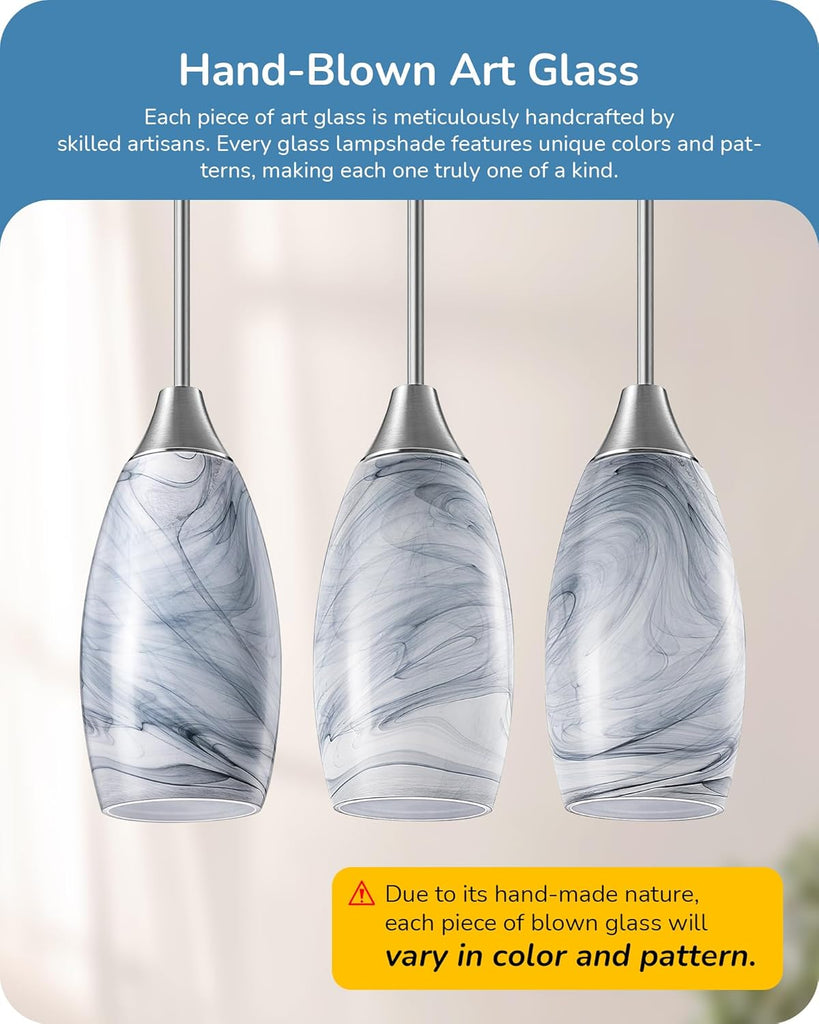 Pendant Light Fixture, Handcrafted Art Glass Hanging Light, Hardwired Ceiling Light, Grey Marble Glass Shade