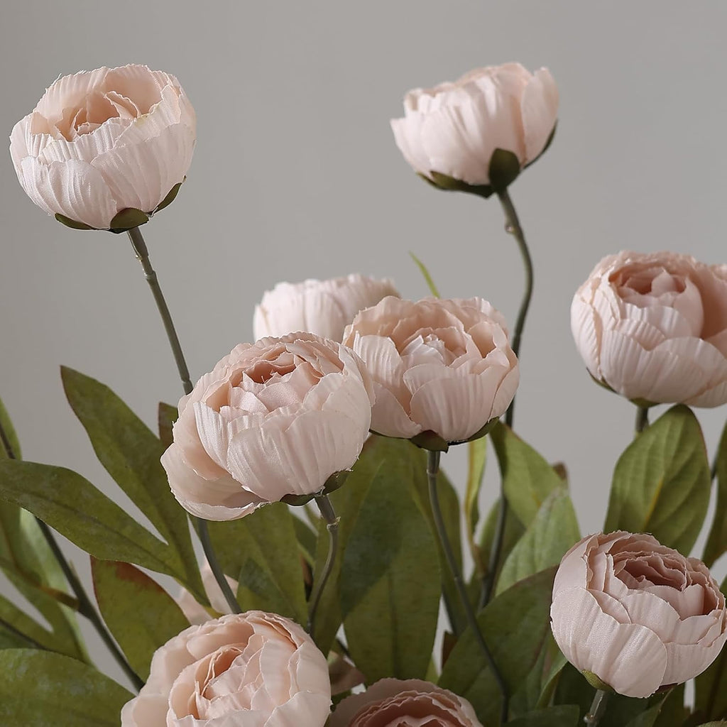 27" Faux Silk Peony Artificial Flowers Stems for Vase (Beige) - Set of 6