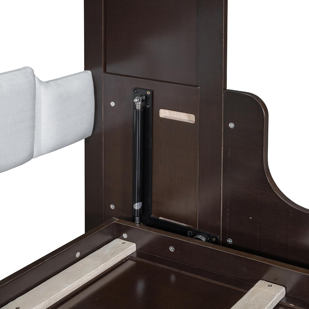 Queen Murphy Bed, Wooden Queen Murphy Bed Wall Bed with Sofa and Cushion, for Home Office or Small Room, Espresso