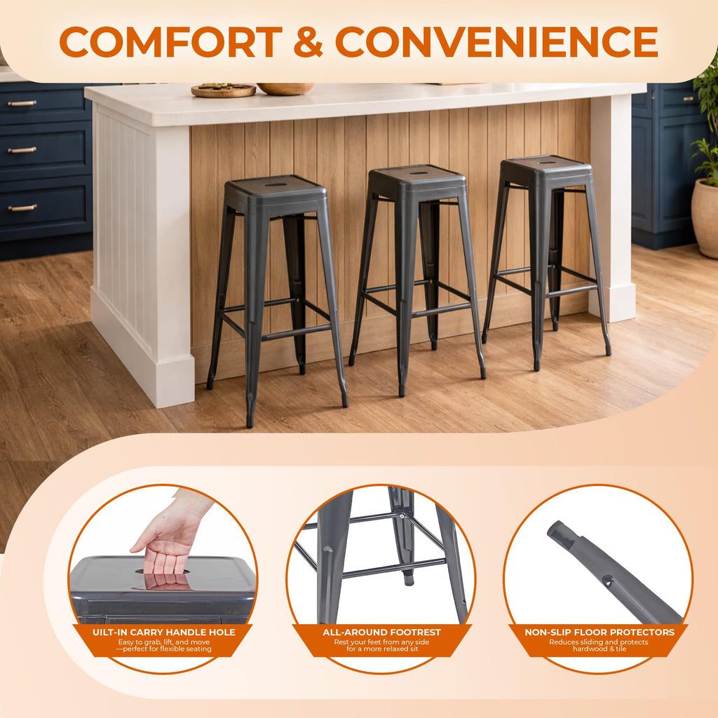 Deepspace Grey Metal Bar Stools Set of 2, 30"