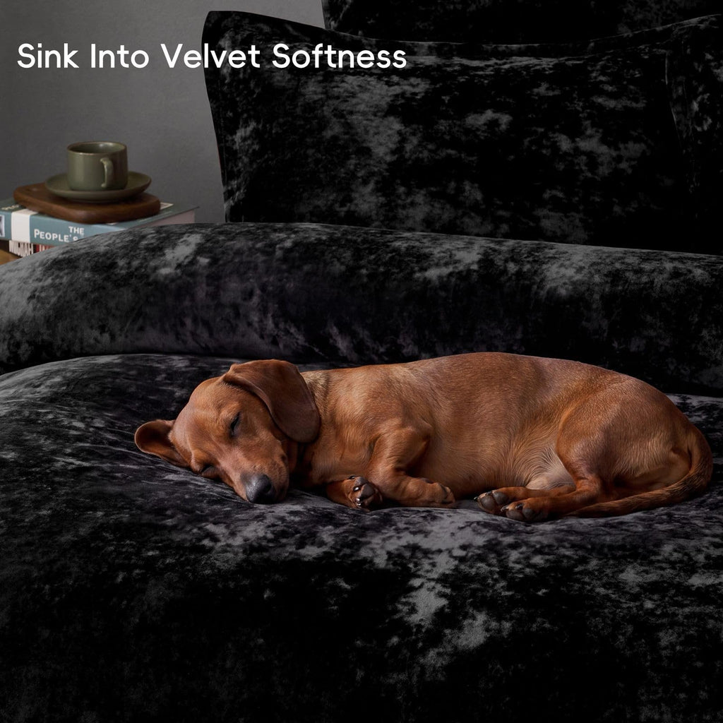 Crushed Velvet Comforter King Black, 5-Pc Winter Set