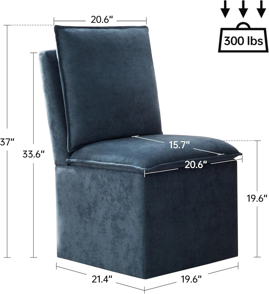 Upholstered Dining Chairs Set of 2, Modern Rolling Chairs with Storage and Wheels