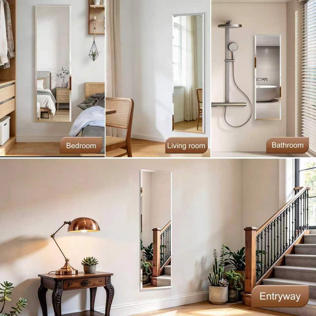Frameless Mirror Full Length 51"x16", Wall Mount Mirror Full Length Beveled Edge Rectangle Mirrors Large