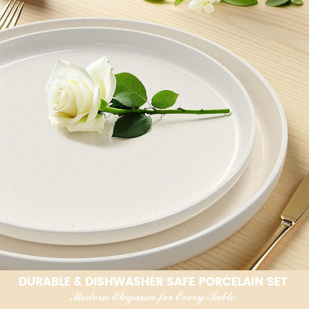 Plates and Bowls Sets, Scratch Resistant Dinnerware Sets for 8, 24 Pieces Porcelain Ceramic Dishware Dishes Set