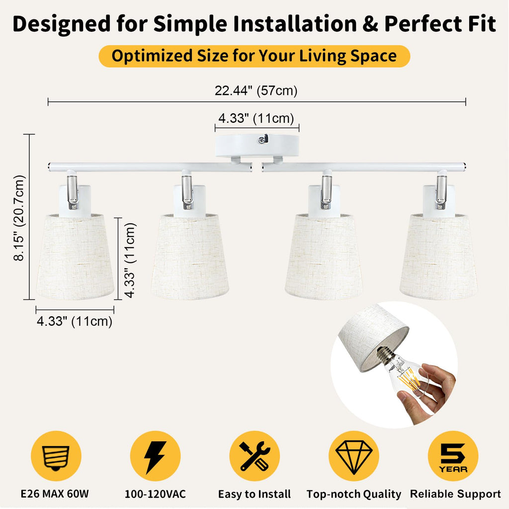 White Track Lighting Ceiling, Fabric Shade Spotlight, E26