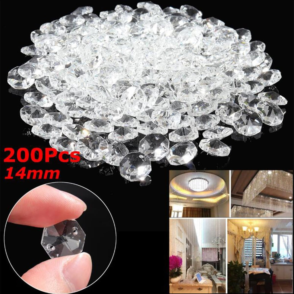200Pcs/Set K9 Glass Crystal Garland Strands Hanging Chandelier Gem Bead Chain Refraction 14mm Clear Octagonal Beads