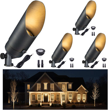 Brass Landscape Lighting - Low Voltage Outdoor Spotlights, Wired LED Uplights 12V, Waterproof Spot Lights, Antique