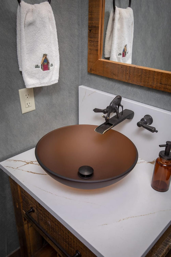 Eden Bath Brown Frosted Round Glass Sink Bowl Bathroom Vessel Sink for Vanity Top