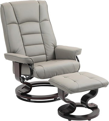 Modern Reclining Swivel Lounge Chair and Ottoman — Gray Faux Leather