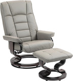 Modern Reclining Swivel Lounge Chair and Ottoman — Gray Faux Leather