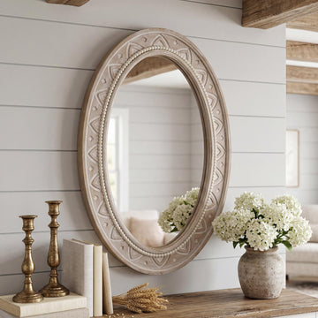Wood Oval Mirror, 20x30"Farmhouse Rustic Decor Bathroom Vanity Wall Mirrors