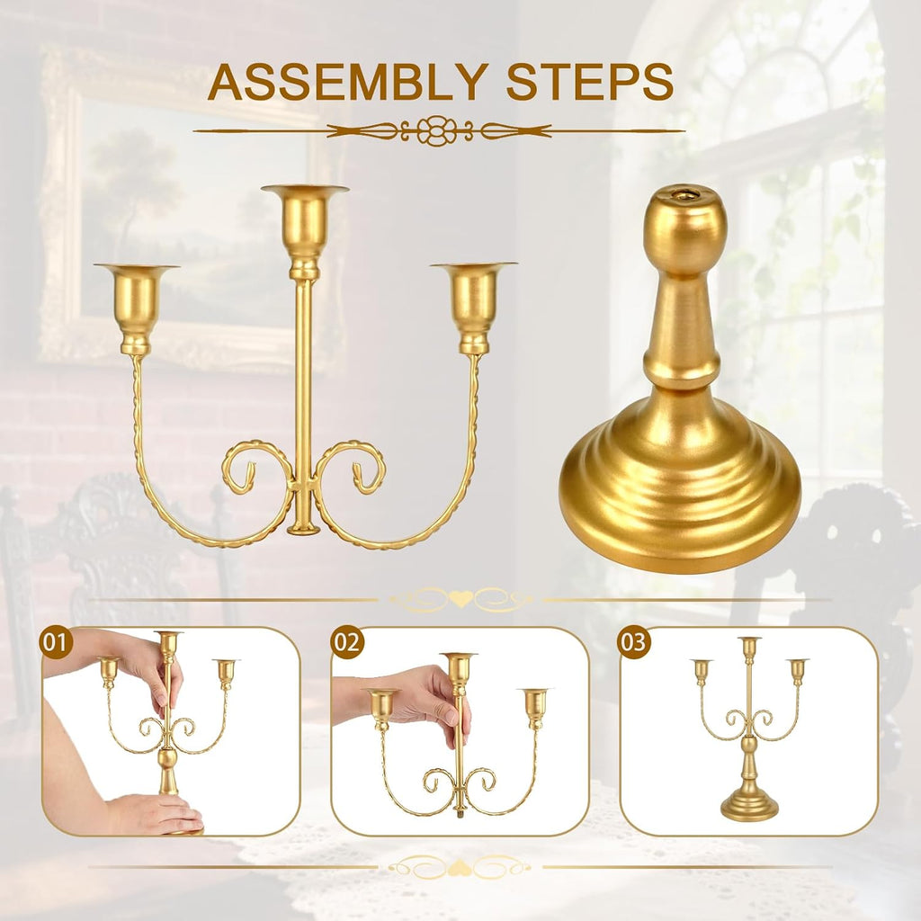 8 Pcs Gold Candelabra 12 Inch 3 Arm Metal Candle Stand Wedding Candlestick Holder for Table Centerpieces Wedding