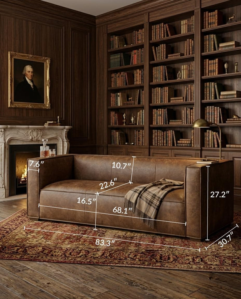 83.3" Mid Century Modern Sofa, Luxury French Mixed Fabric Couch with Tight Back, Square Armrest Lounge Sofas
