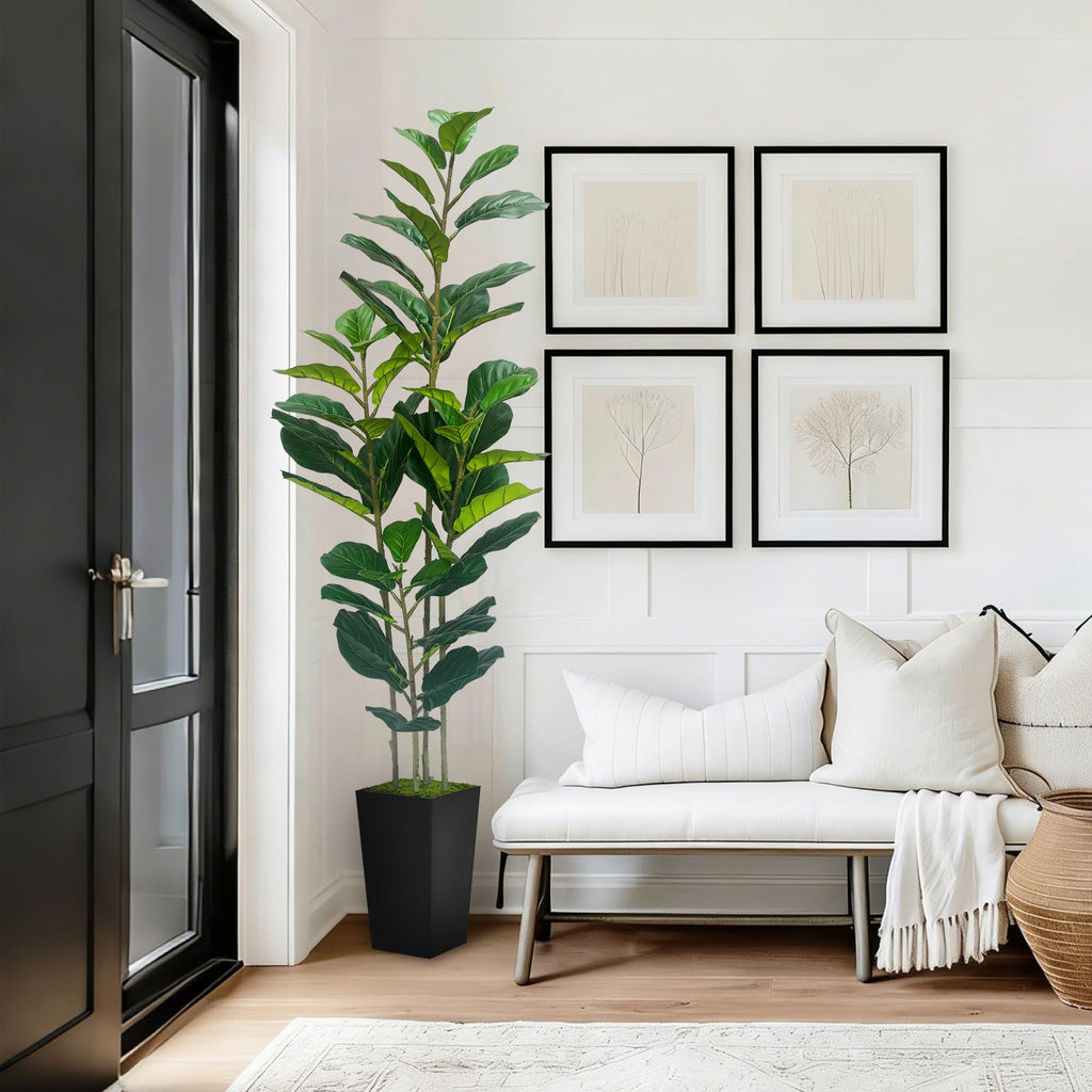 6FT Artificial Fiddle Fig Tree with Black Planter
