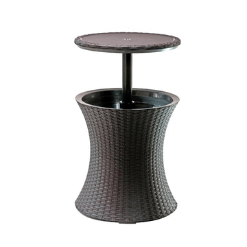 Pacific Cool Bar Outdoor Patio Furniture and Hot Tub Side Table with 7.5 Gallon Beer and Wine Cooler, Espresso Brown